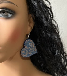 Heart Shape Dangles, Blue and Gold