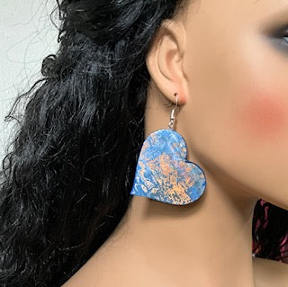 Heart Shape Dangles, Blue and Gold
