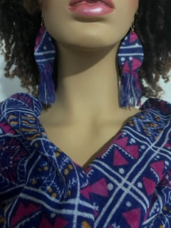 Pink, Magenta, and Blue Turban-Style Headwrap and Matching Earrings. African Head Wrap - African Scarf - African Turban - Head Wraps
