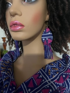Pink, Magenta, and Blue Turban-Style Headwrap and Matching Earrings. African Head Wrap - African Scarf - African Turban - Head Wraps