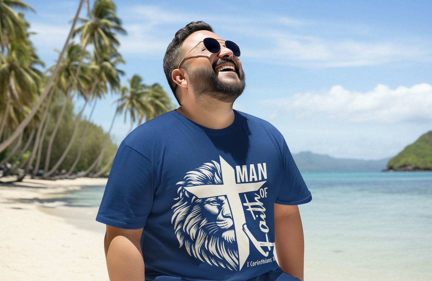 "Man of Faith T-shirt with Cream Letters Christian Quote