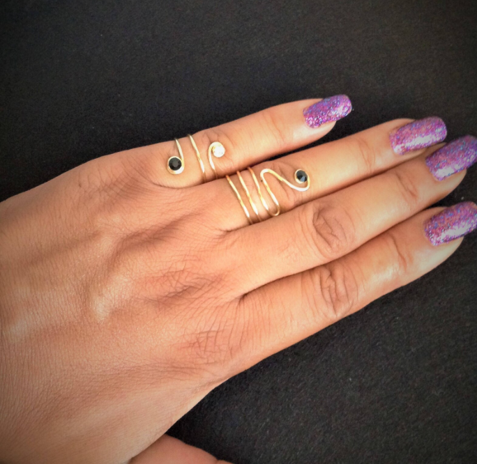 Black Diamond Fingertip Ring, Above Knuckles, Gold Spiral Ring, Black Diamond, Crystal Stone, Gold Finger Tip Ring, Wire Ring, Tarnish Free