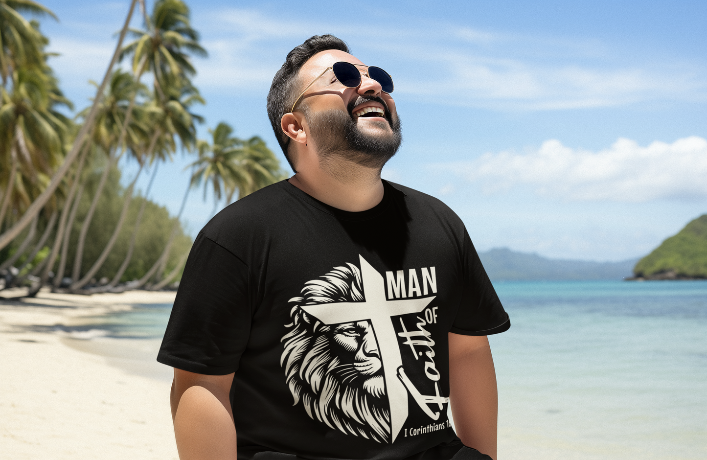 "Man of Faith T-shirt with Cream Letters Christian Quote